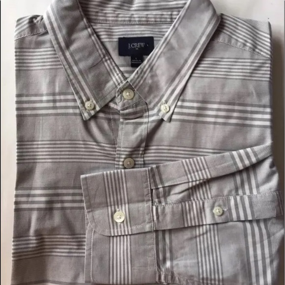J.Crew Men Dress Shirt Long Sleeve Gray Large Stripe White Long Sleeve Cotton - Picture 1 of 8